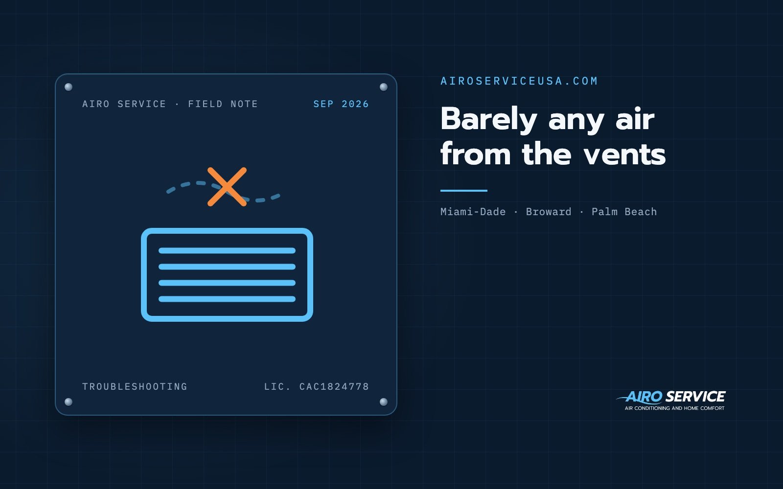 Barely any air from the vents — Airo Service field note